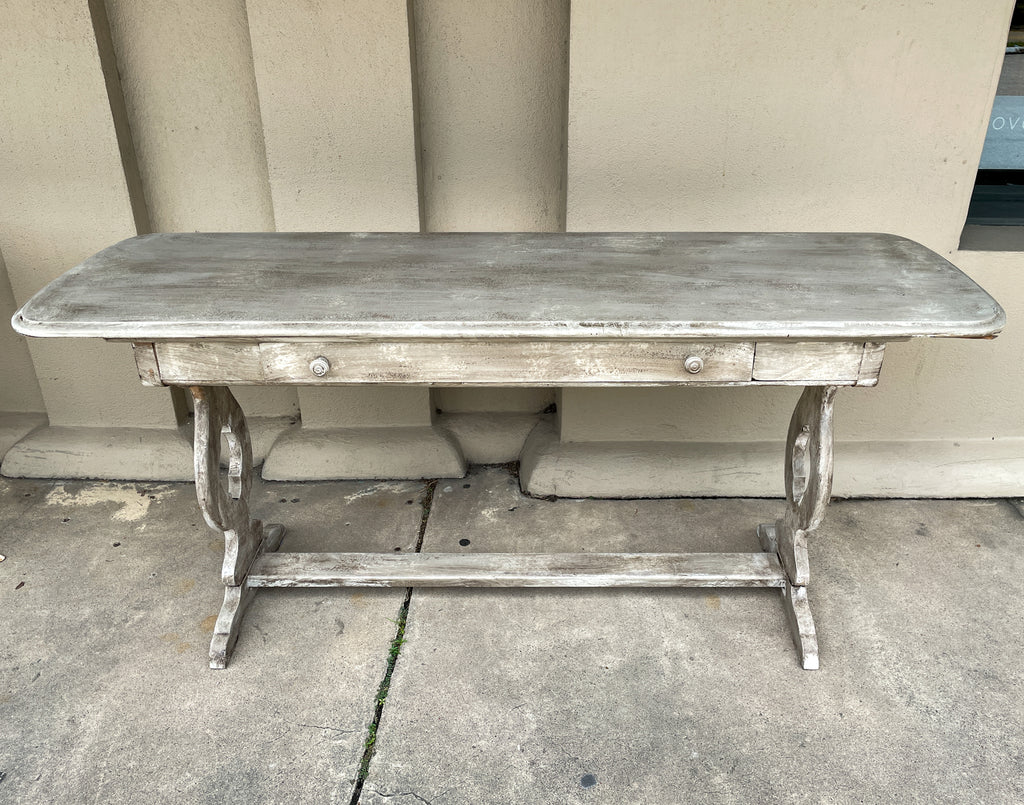 Antique Dutch Painted Wood Console with Drawer in Greige Finish