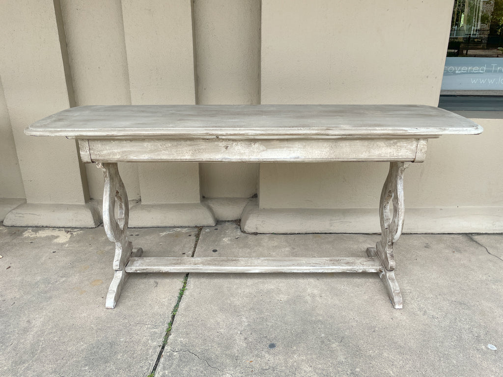 Antique Dutch Painted Wood Console with Drawer in Greige Finish