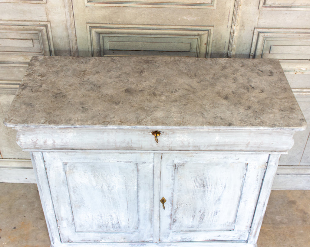 Antique French Pine Buffet in Hand-Painted Distressed Greige Finish