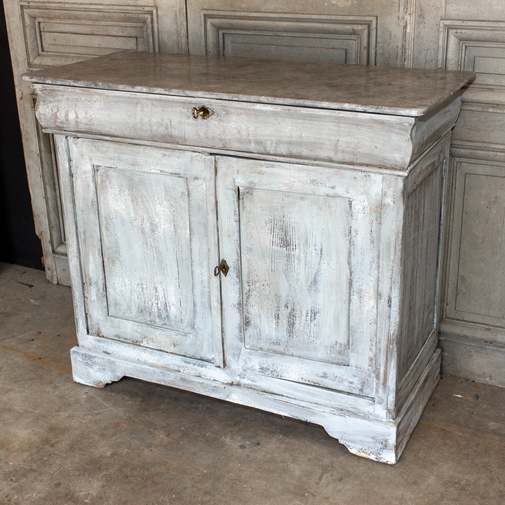 Antique French Pine Buffet in Hand-Painted Distressed Greige Finish