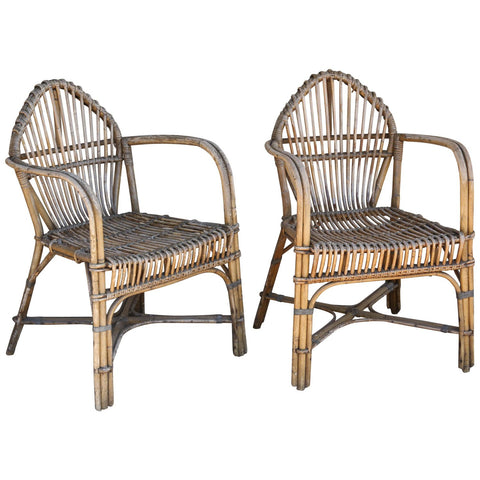 Pair of Antique French Rattan Armchairs