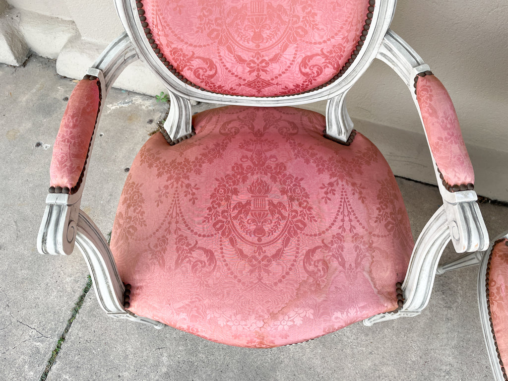 Pair of Antique French Louis XVI Style Armchairs with Greige Finish