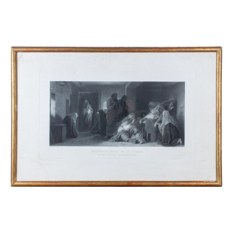 Antique Framed French Religious Etching "The Virgin Fainting"