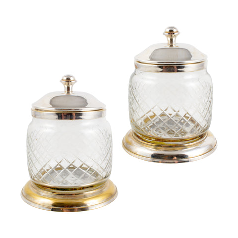 Pair of Vintage French Silver Plate & Glass Containers