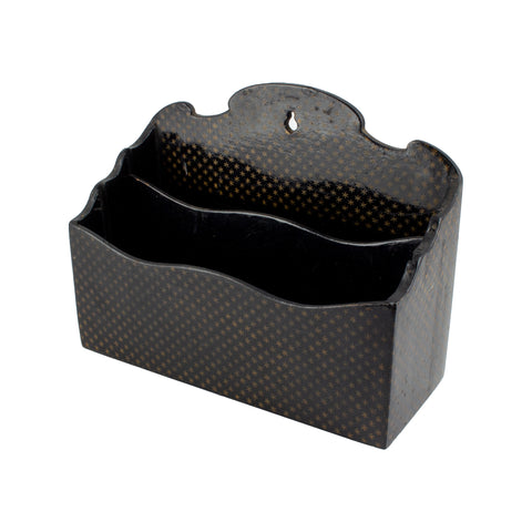 Vintage French Papier-mâché Letter Holder in Black & Gold