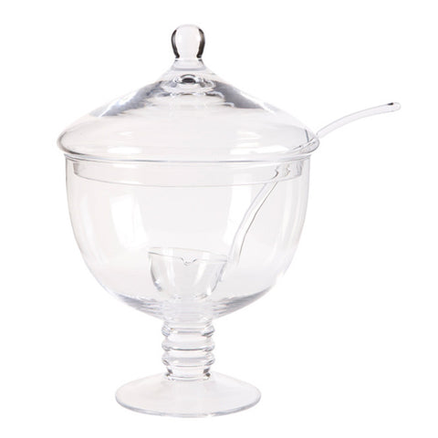Handblown Belgian Glass "Jackie" Punch Bowl with Lid & Spoon