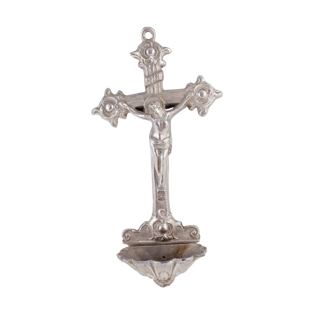 Vintage French Pewter Holy Water Font