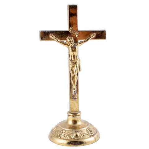 Small Vintage French Metal Standing Crucifix