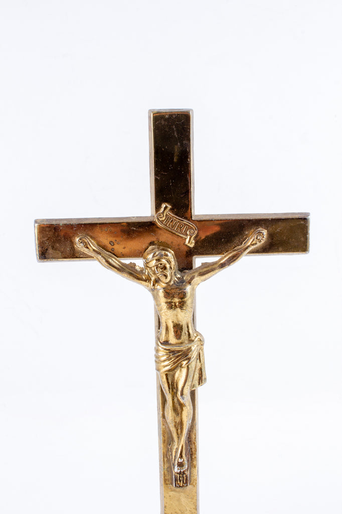Small Vintage French Metal Standing Crucifix