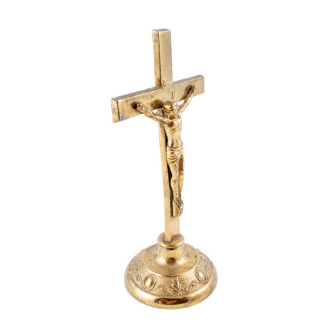 Small Vintage French Metal Standing Crucifix