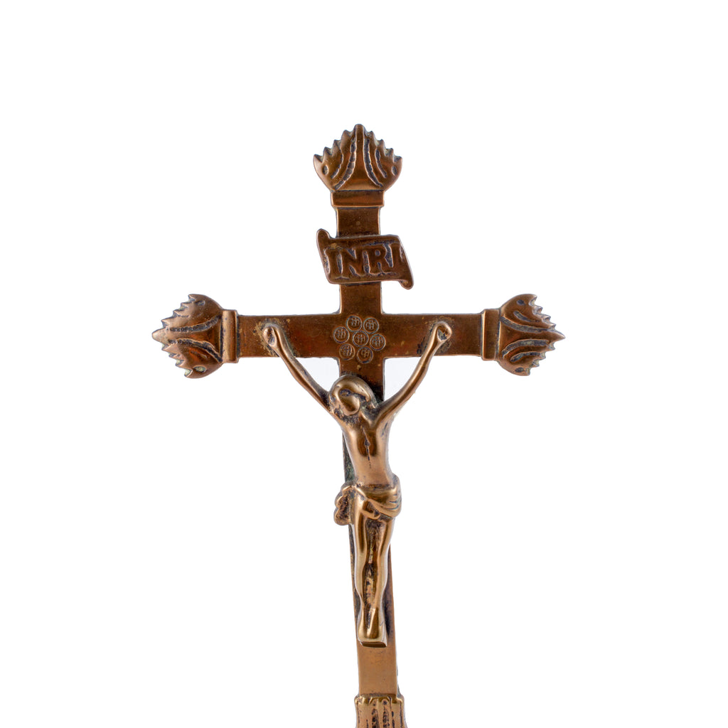 Small Vintage French Brass Standing Crucifix