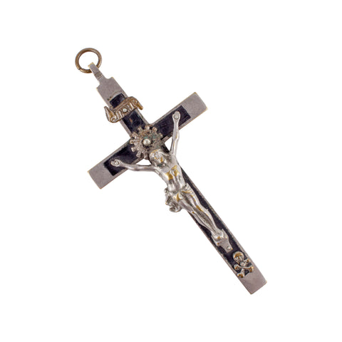 Antique Inlaid Ebony & Metal Profession Crucifix found in France