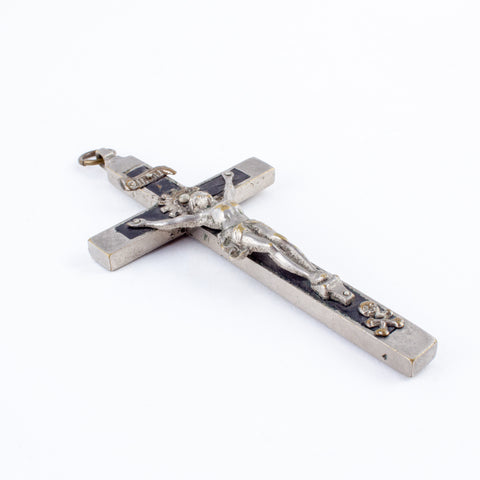 Antique Inlaid Ebony & Metal Profession Crucifix found in France