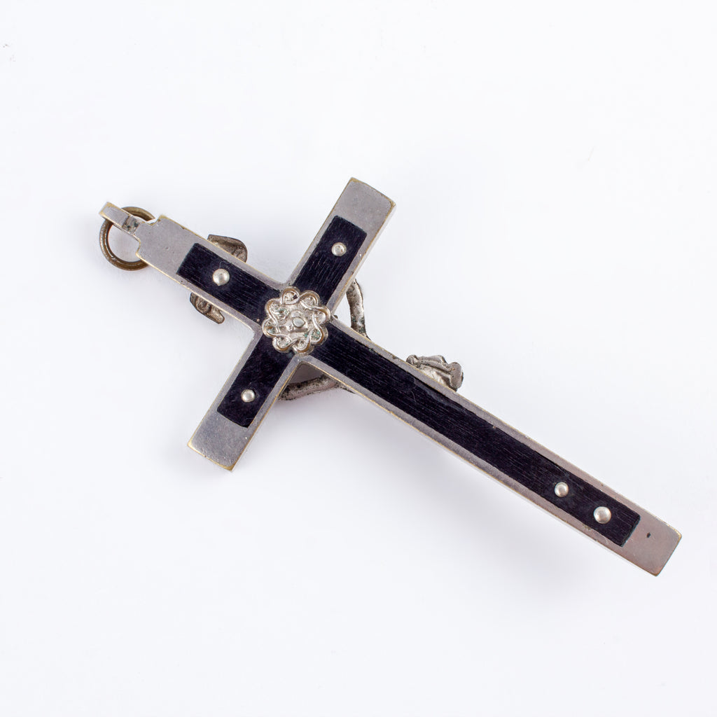 Antique Inlaid Ebony & Metal Profession Crucifix found in France