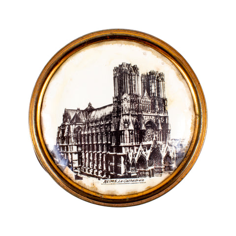 Vintage French Reims Cathedral Souvenir Powder Compact