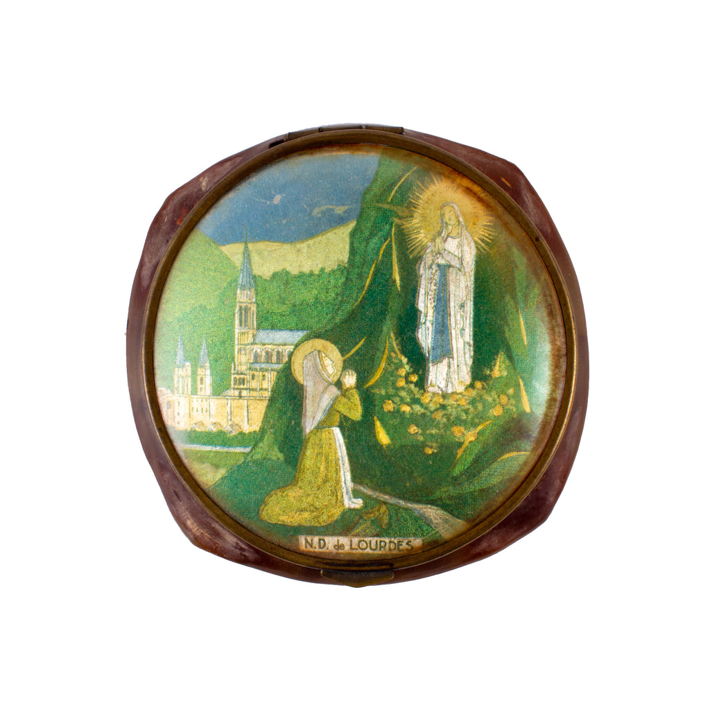 Vintage French Lourdes Souvenir Powder Compact