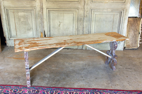 Distressed Finish Antique Swedish Wood Bench found in France
