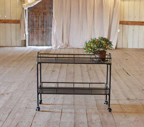 Two Tier Metal Bar Cart in Vintage Black