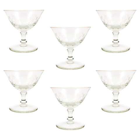 Set of Six Vintage French Cut Crystal Champagne Coupes
