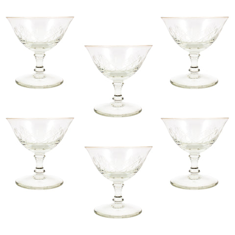 Set of Six Vintage French Cut Crystal Champagne Coupes
