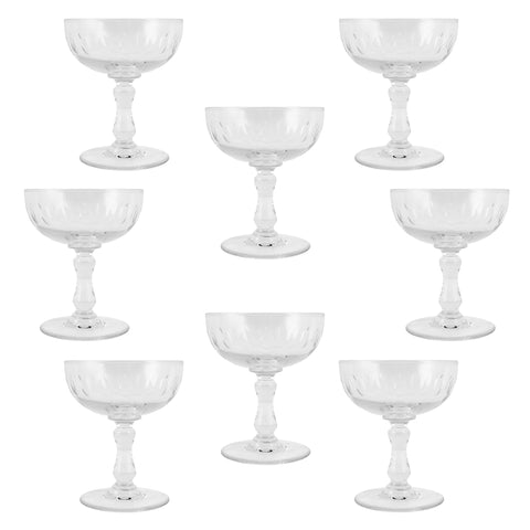 Set of 8 Antique French Crystal Champagne Coupes
