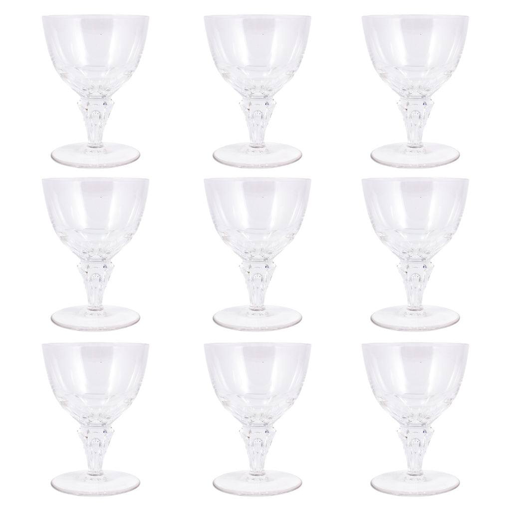 Antique French Petite Cut Crystal Faceted Glasses | Set of 9
