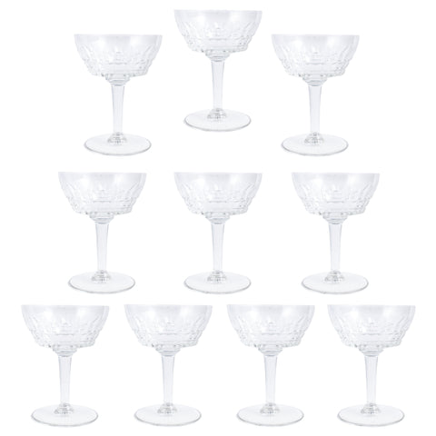 Set of 10 Antique French Cut Crystal Champagne Coupes