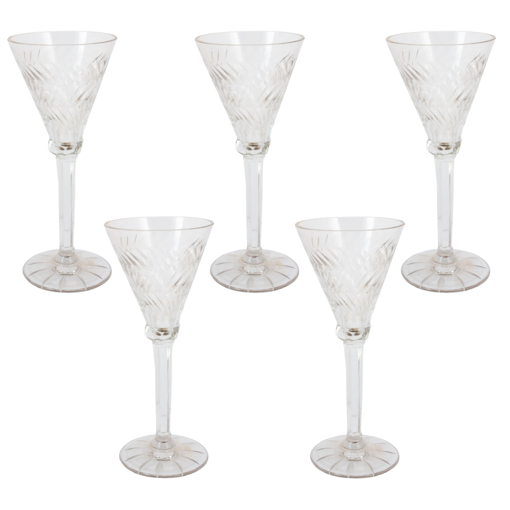 Set of 5 Antique Crystal Cordial Glasses