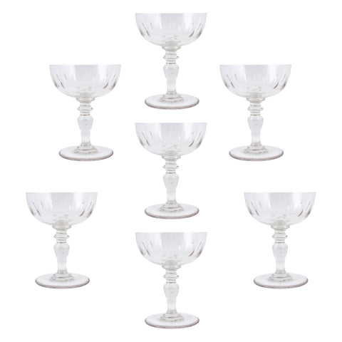Set of 7 Antique French Crystal Champagne Coupes