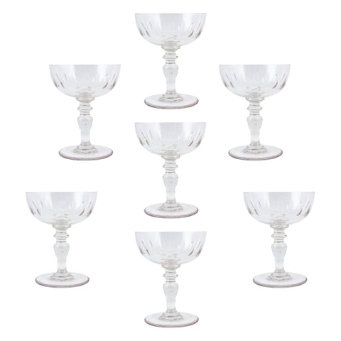 Set of 7 Antique French Crystal Champagne Coupes
