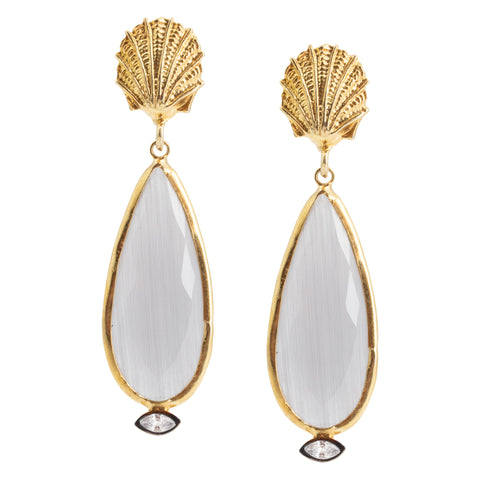 Handmade Seashell & Cat Eye Drop Earrings from Istanbul