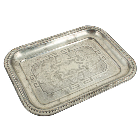 Small Vintage French Metal Engraved Tray