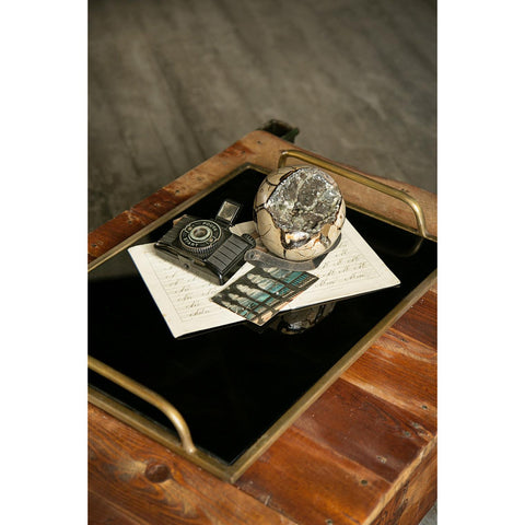 Smoky Glass & Brass Frame Tray