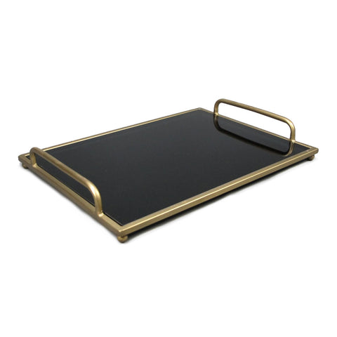 Smoky Glass & Brass Frame Tray
