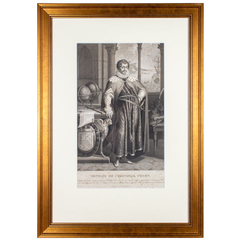 Framed Antique Etching of Christopher Columbus Portrait by Antonio Raffaele Calliano