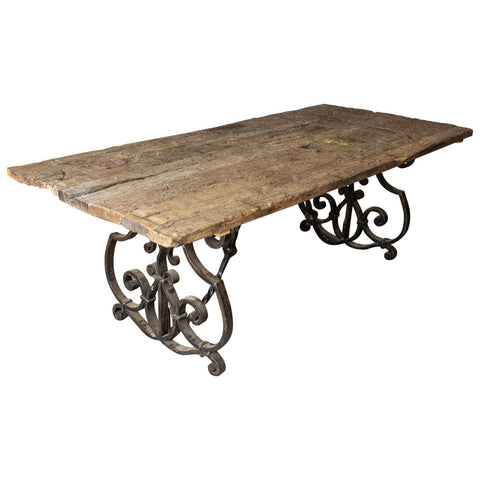 Antique Spanish Oak & Iron Dining Table