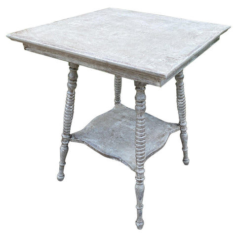 Antique Oak Side Table with Turned Legs in Hand Painted Greige Finish