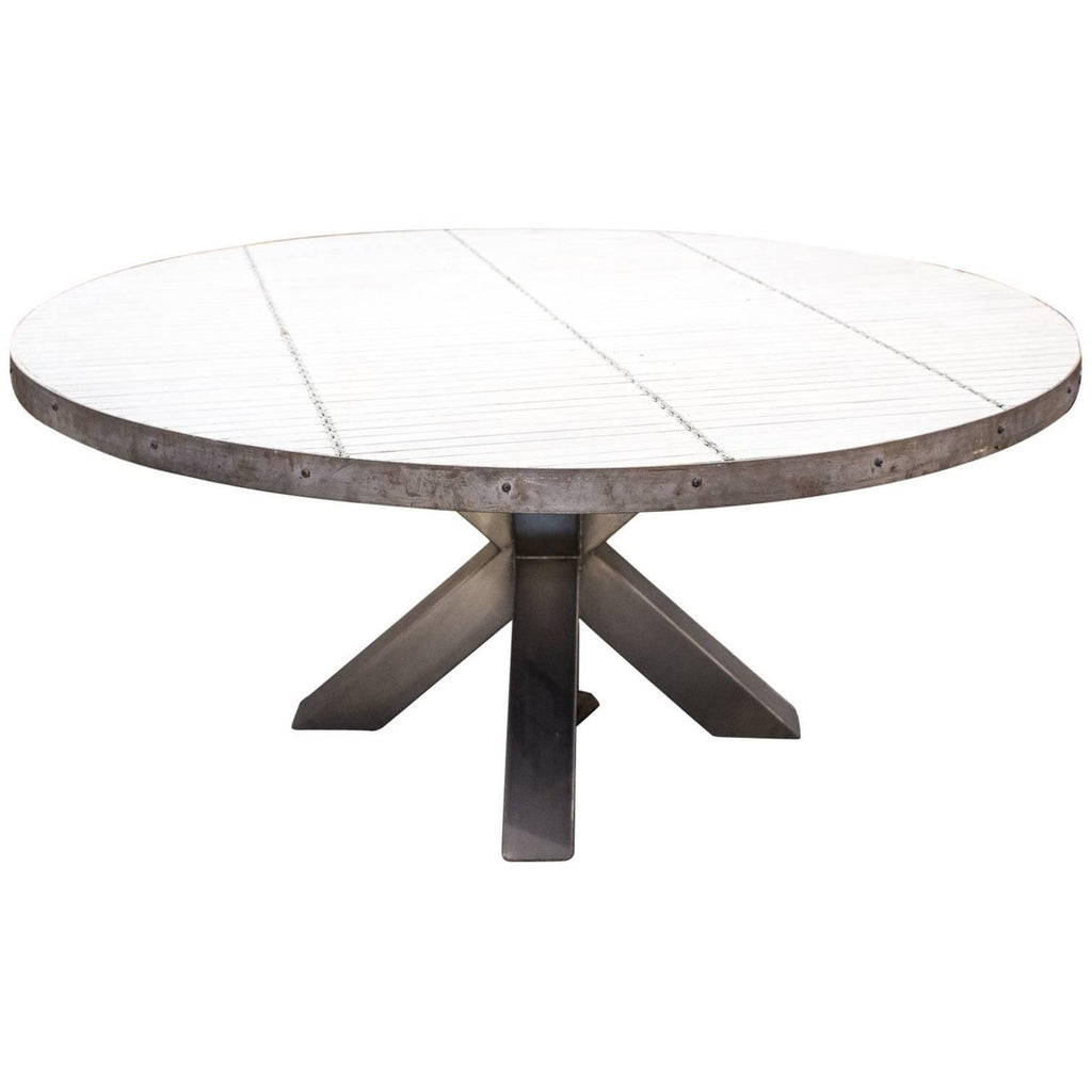Steel and Wood Slat Industrial Round Dining Table