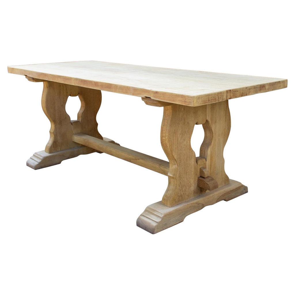 Antique Stripped French Oak Trestle Style Farm Table