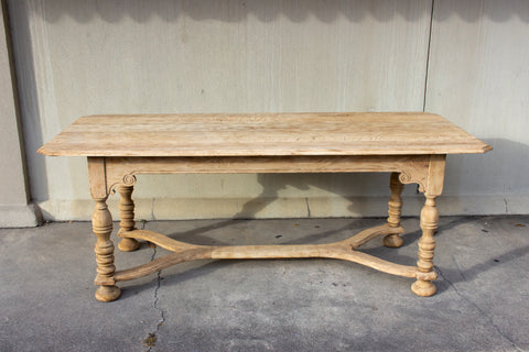 Stripped Antique French Oak Table with Hand Carved Details