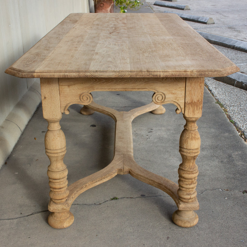 Stripped Antique French Oak Table with Hand Carved Details