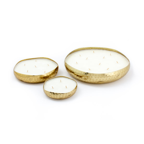 Handmade French White Suede Candle in Hammered Brass Bowl | Three Sizes