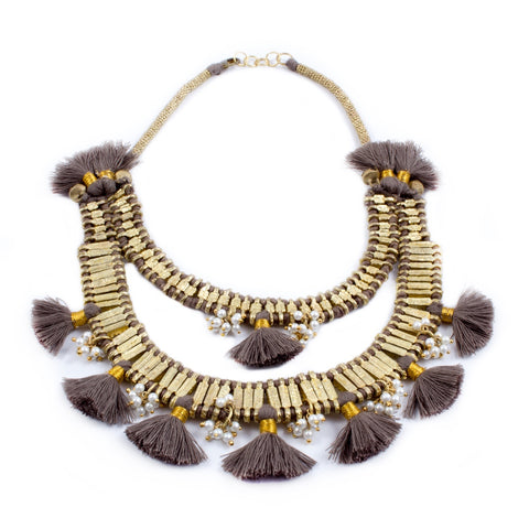 Sunshine Necklace in Taupe - Handmade in Egypt