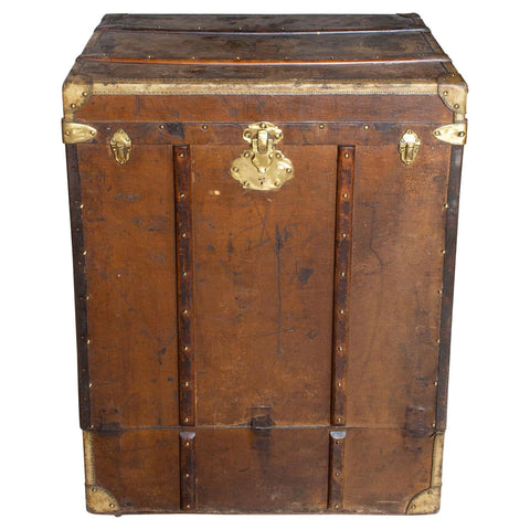 Antique Tall Leather Trunk Luggage with Front Opening Panel found in France