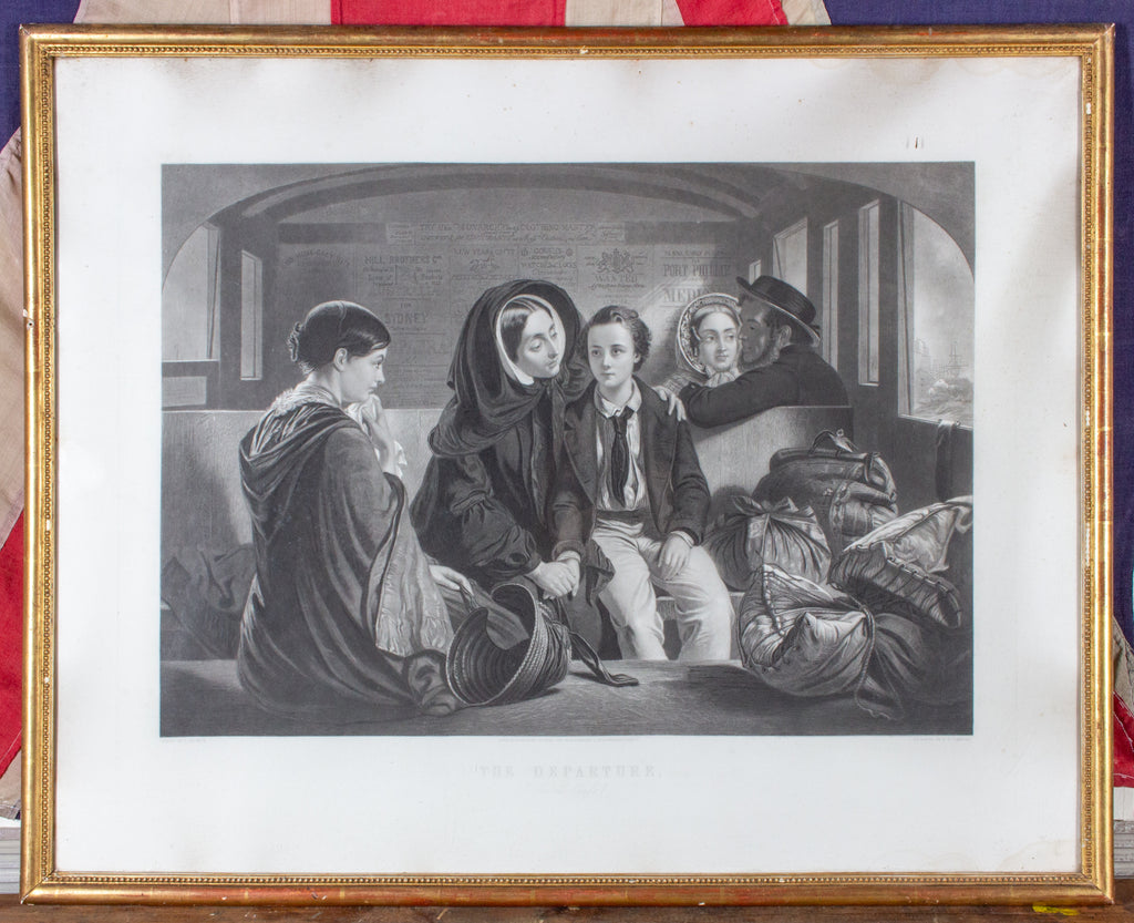Victorian Engraving of "The Departure" by Abraham Solomon in Antique Gilt Frame