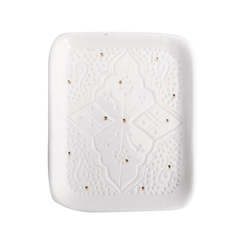 Handmade Moroccan Ceramic Tray in Engraved White & Gold