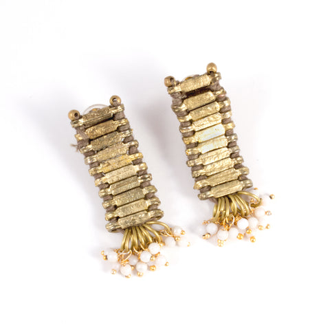 Tribal Gold Earrings in Taupe - Handmade in Egypt