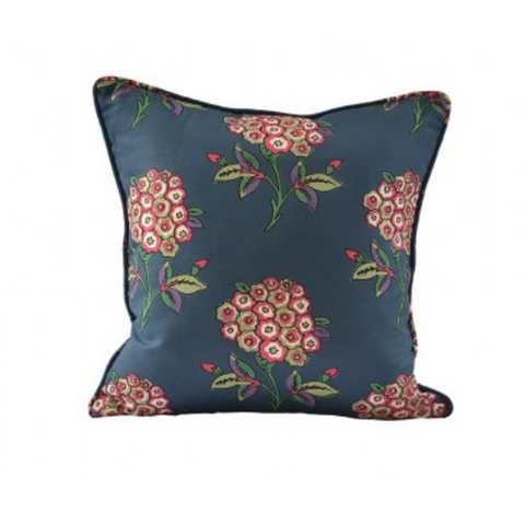 Tulu Textiles Turkish Cotton Linen Throw Pillow - Inez Blue Floral
