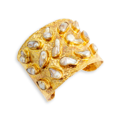 Large Natural Pearl & Brass Cuff from Istanbul