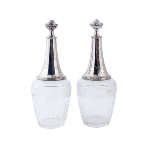 Vintage French Cut Glass & Silver Plate Cruet Set